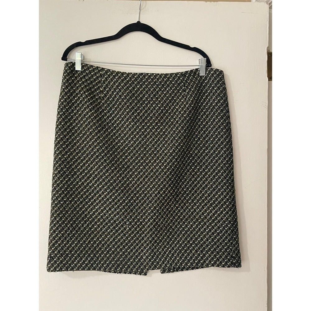 W by Worth Tweed Wool Blend Pencil Skirt Black Green Gold Zipper Women's Size 14